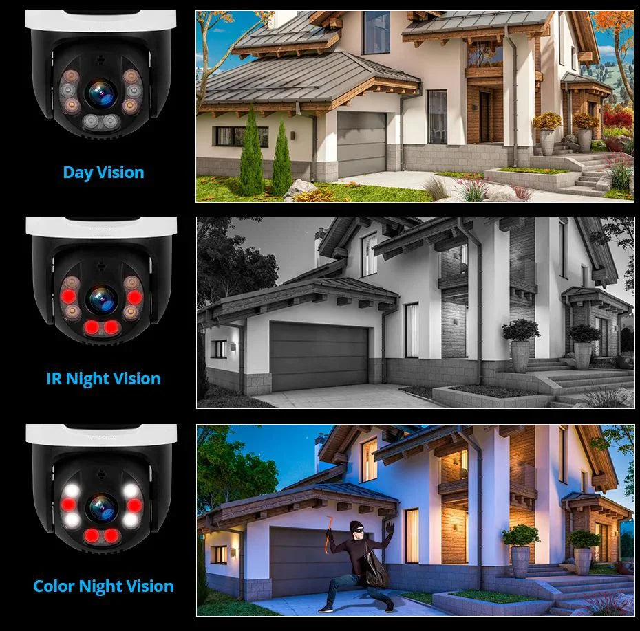 Système de vidéosurveillance IP sans fil extérieur 4 ou 8 canaux avec double objectif, surveillance 24 h/24 et 7 j/7, alimentation PoE et enregistreur vidéo réseau (NVR) pour la sécurité domestique.