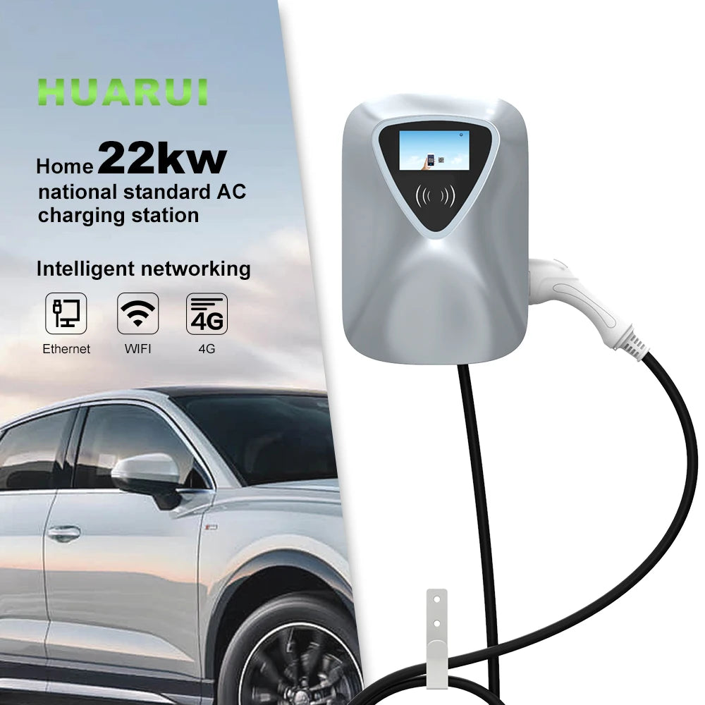 Borne de recharge HUARUI ACB/L022A 22 kW, Type 2, WiFi/4G/Ethernet, murale ou colonne