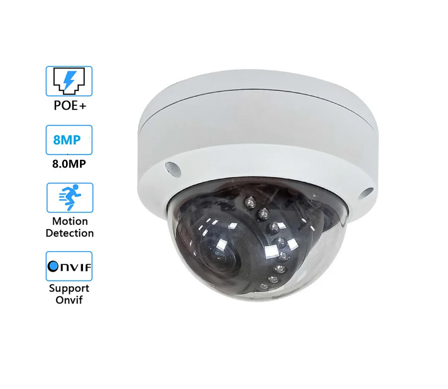 Caméra IP PoE 4K 8 MP | Dôme de Surveillance Extérieur, Vision Nocturne IR et Système de Vidéosurveillance