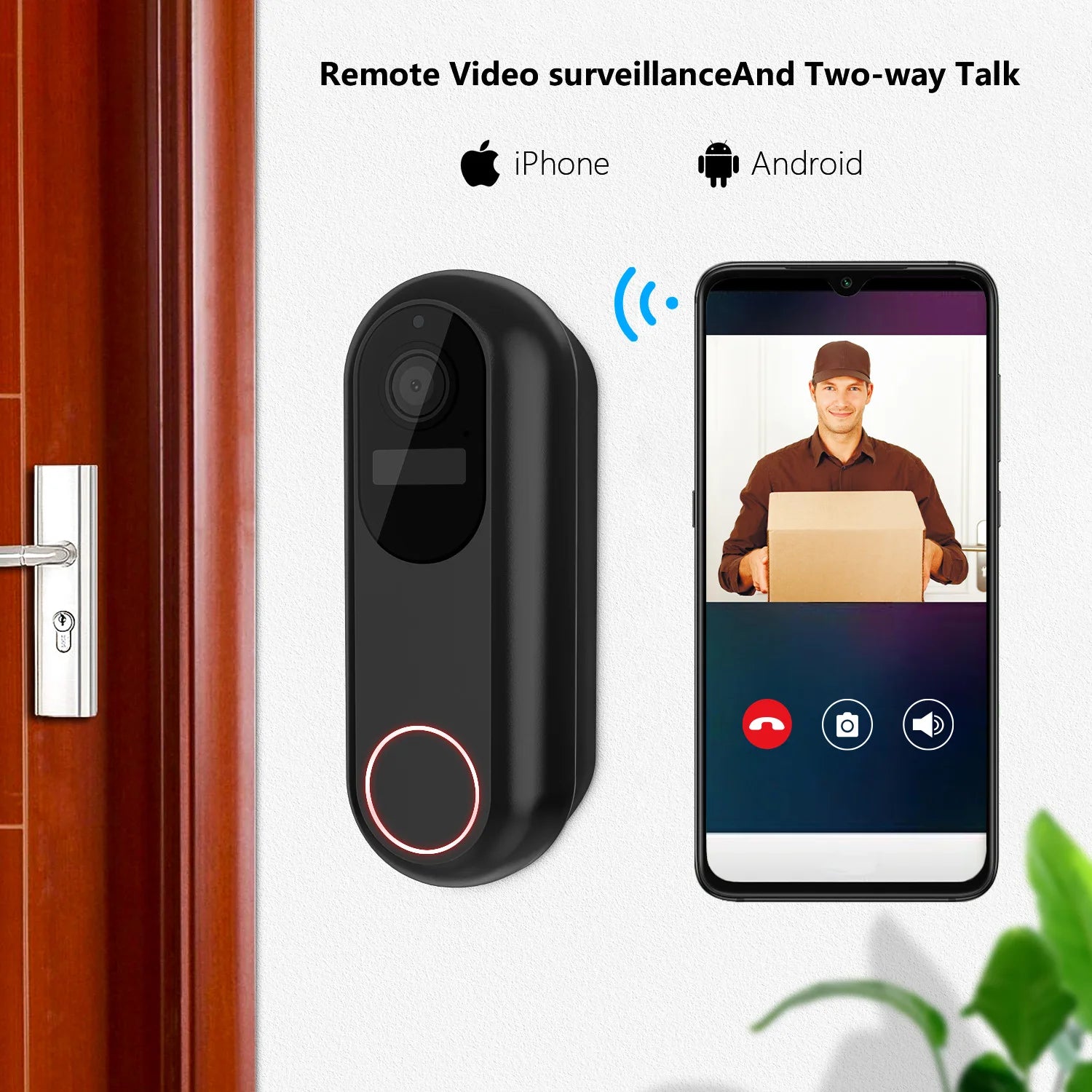 Sonnette vidéo sans fil Wi-Fi S4A T31 avec caméra, compatible avec la maison connectée Tuya Smart Home pour la sécurité et la détection de mouvement PIR.