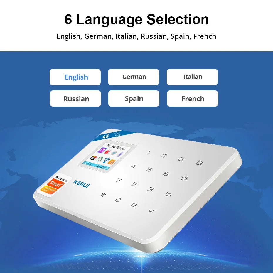 Système d'alarme de sécurité domestique KERUI W184 4G WIFI GSM compatible Alexa Home, caméra intelligente 5MP, capteur de porte sans fil, alarme antivol