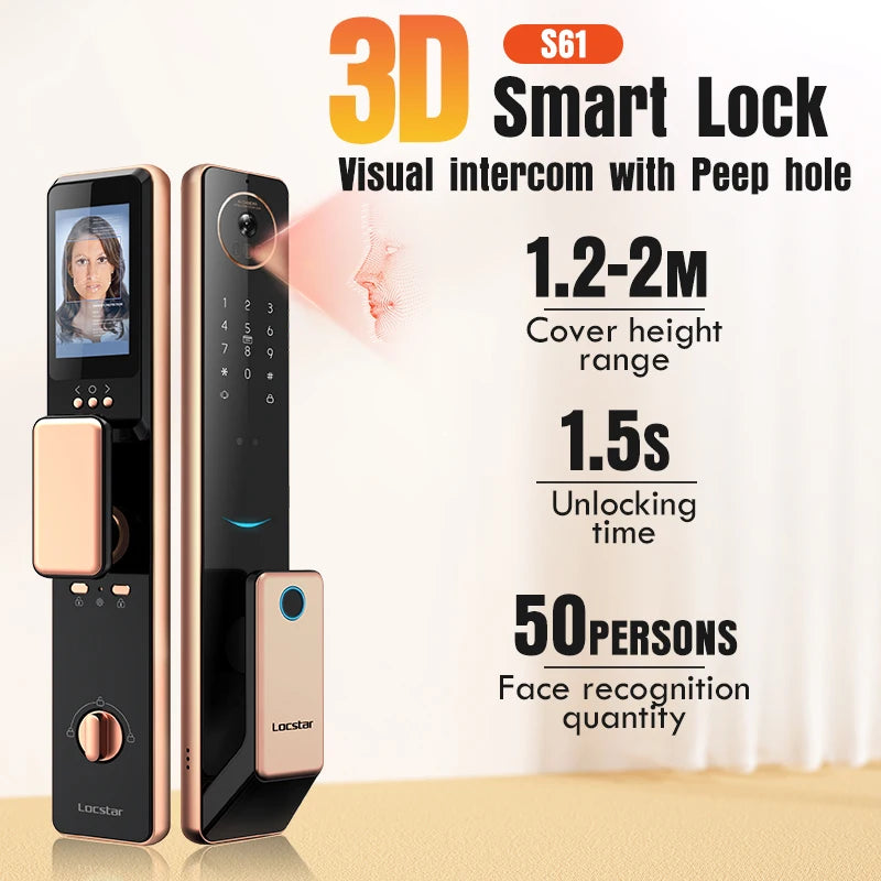 Locstar télécommande intelligente Tuya Wifi Cerradura Inteligente 3D reconnaissance faciale biométrique serrure de porte avec caméra de sonnette