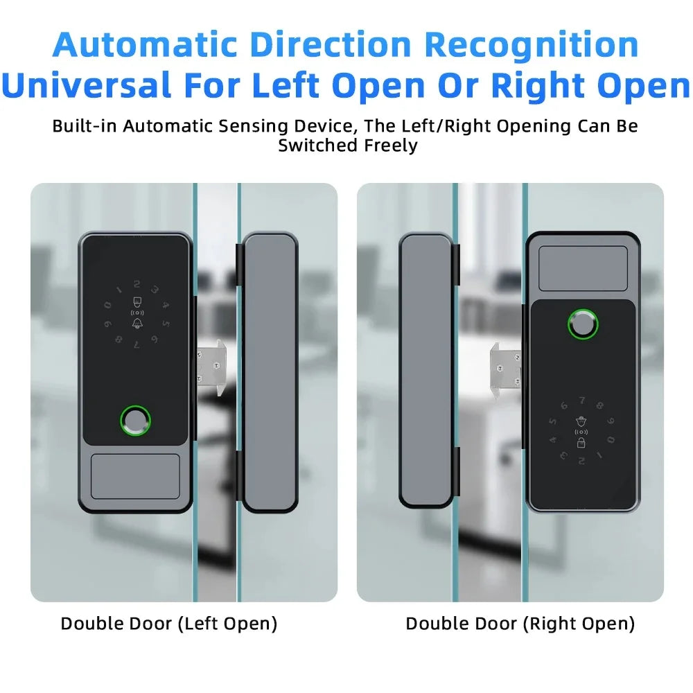 Serrure connectée Tuya Wifi pour porte en verre, déverrouillage par empreinte numérique, application, carte à puce ou mot de passe.