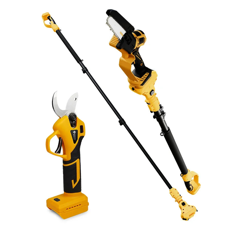 Scie à chaîne sans fil Electric Goddess Industrial 20V avec rallonge pour sécateur et cisailles.