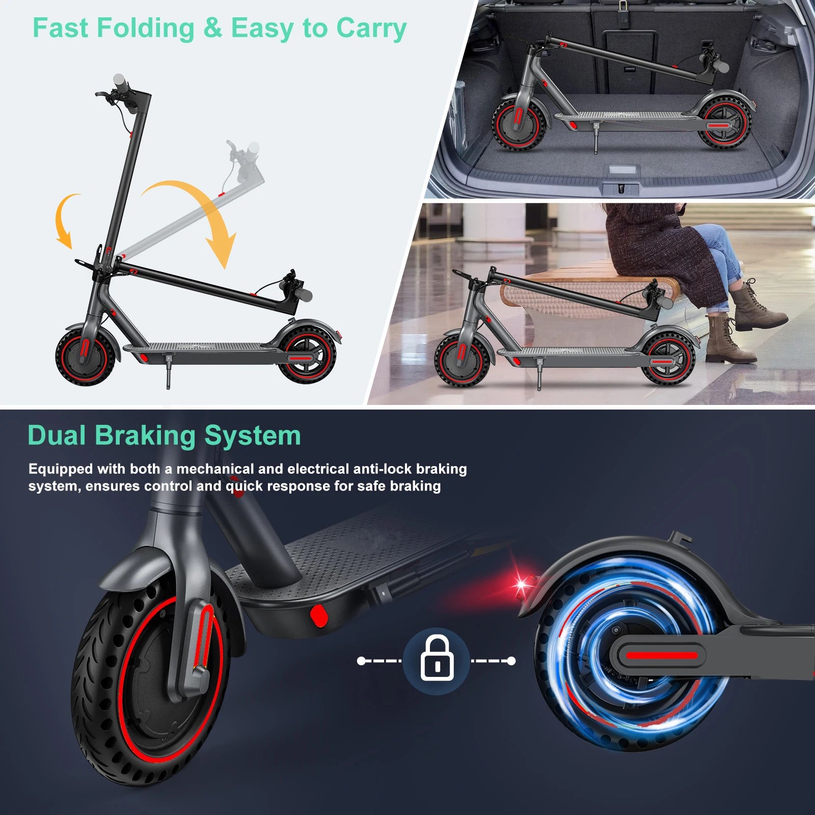 Trottinette électrique D8 Pro pliable 250 W, pneus alvéolés 8,5 pouces, batterie 36 V 10,5 Ah, autonomie 25-35 km