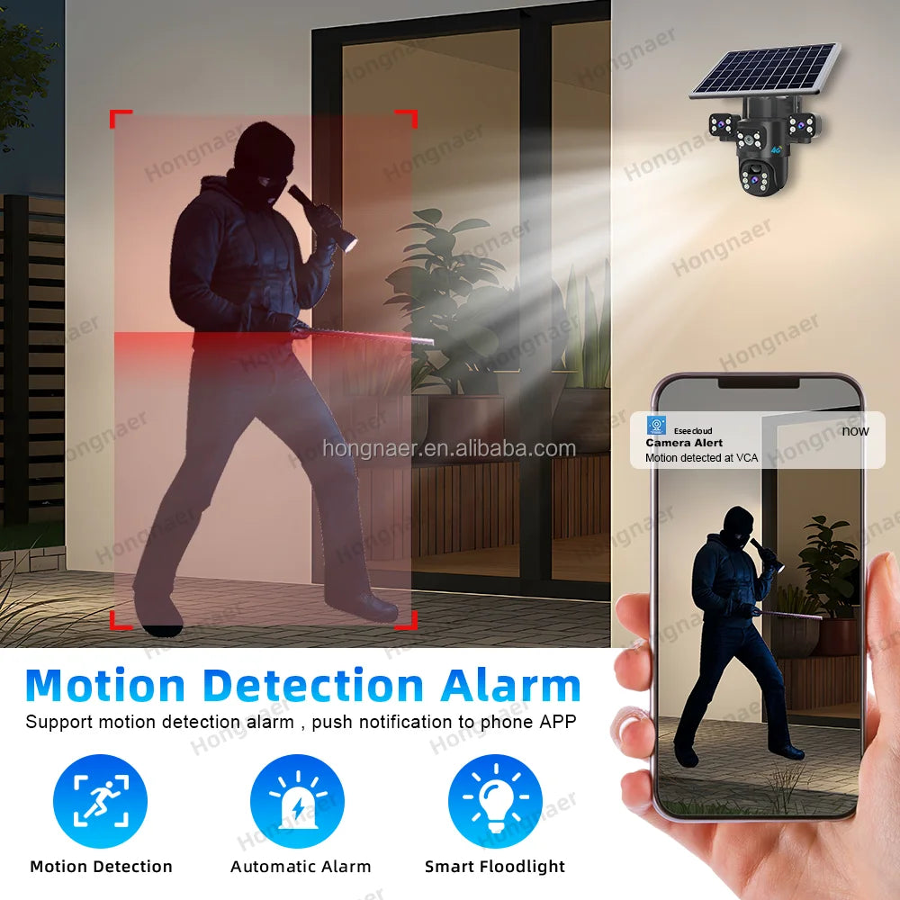 Caméra solaire PTZ 4G AOV Q1, 12 MP, IP65, audio bidirectionnel, Eseecloud, enregistrement 24/7