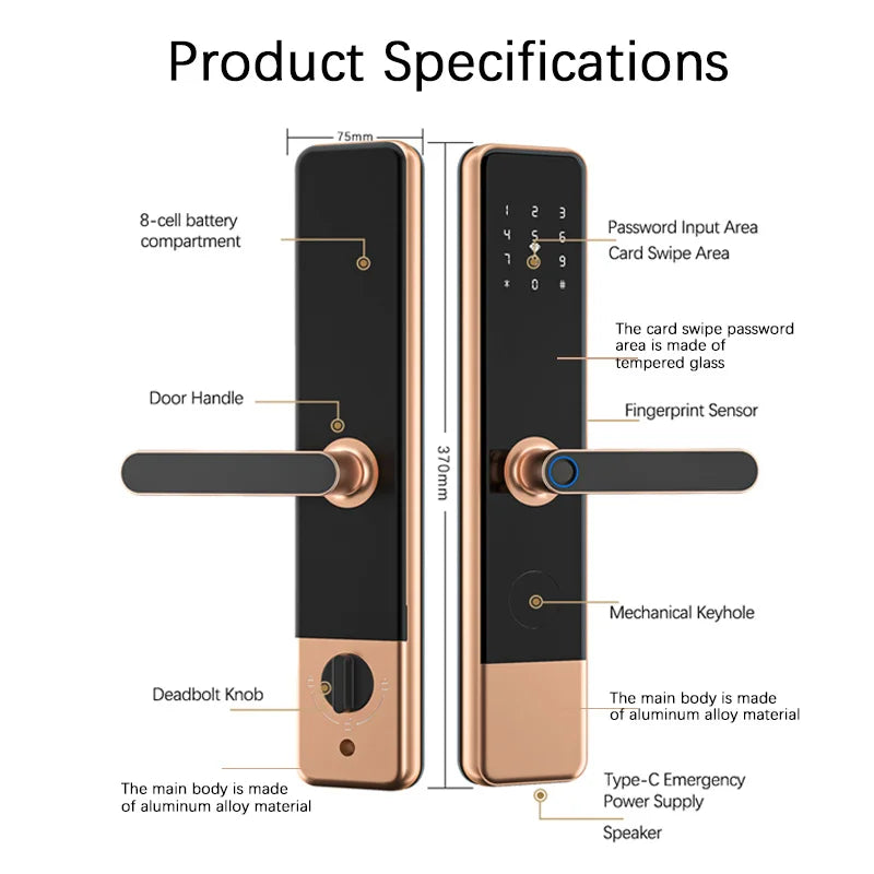 Serrure de sécurité israélienne pour porte en bois, étanche, avec empreinte numérique numérique, compatible avec TTLock Cloud. Sécurité domestique sans clé.