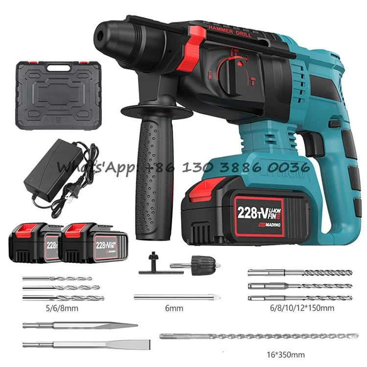 Marteau-piqueur portable 21 V 800 W, 26 mm, avec batterie au lithium. Perceuse à percussion sans fil et marteau rotatif de démolition compacte.