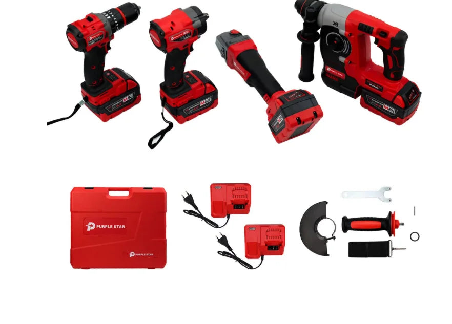 Kit perceuse sans fil 21 V, 4 outils, moteur sans balais, couple 400 Nm, mandrin 3/8"