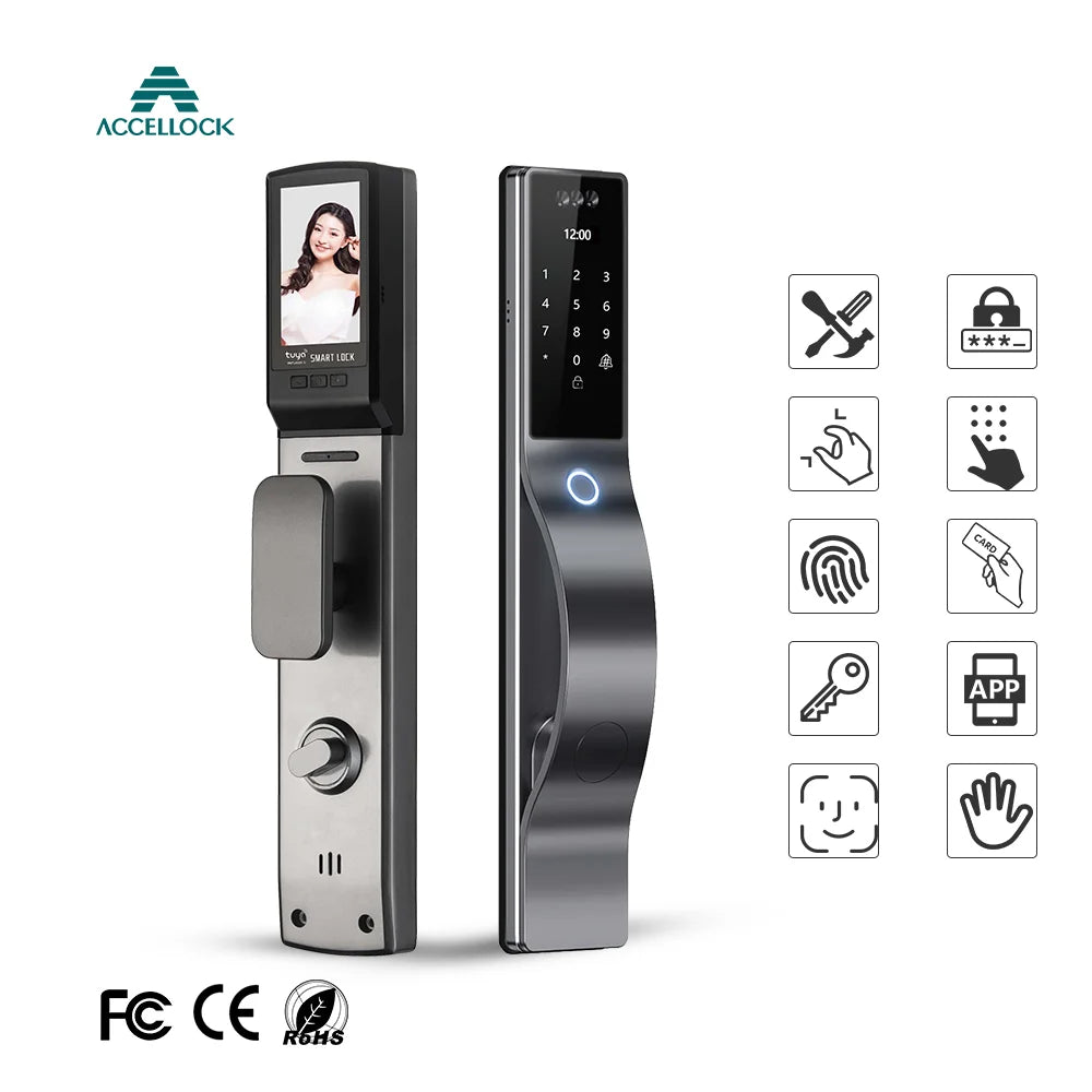 Serrure connectée ACCELLOCK WQ15, WiFi, Tuya, empreinte/visage/carte/code/clé, Grade C