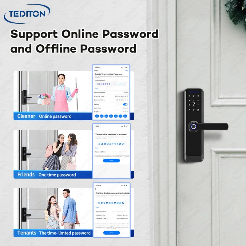 Serrure de porte numérique intelligente Tediton OEM Smart Home Tuya TTlock avec sonnette et application de contrôle Wi-Fi