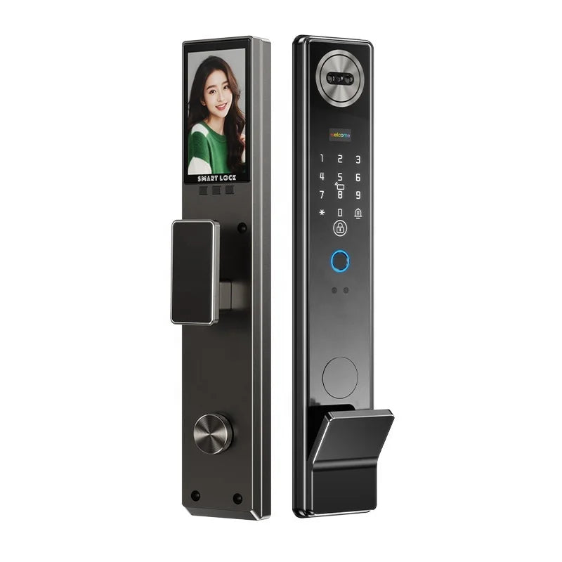 Serrure biométrique à reconnaissance faciale et empreinte numérique, en alliage d'aluminium, avec carte mémoire cloud, télécommande et accès par carte magnétique, système antivol pour la maison