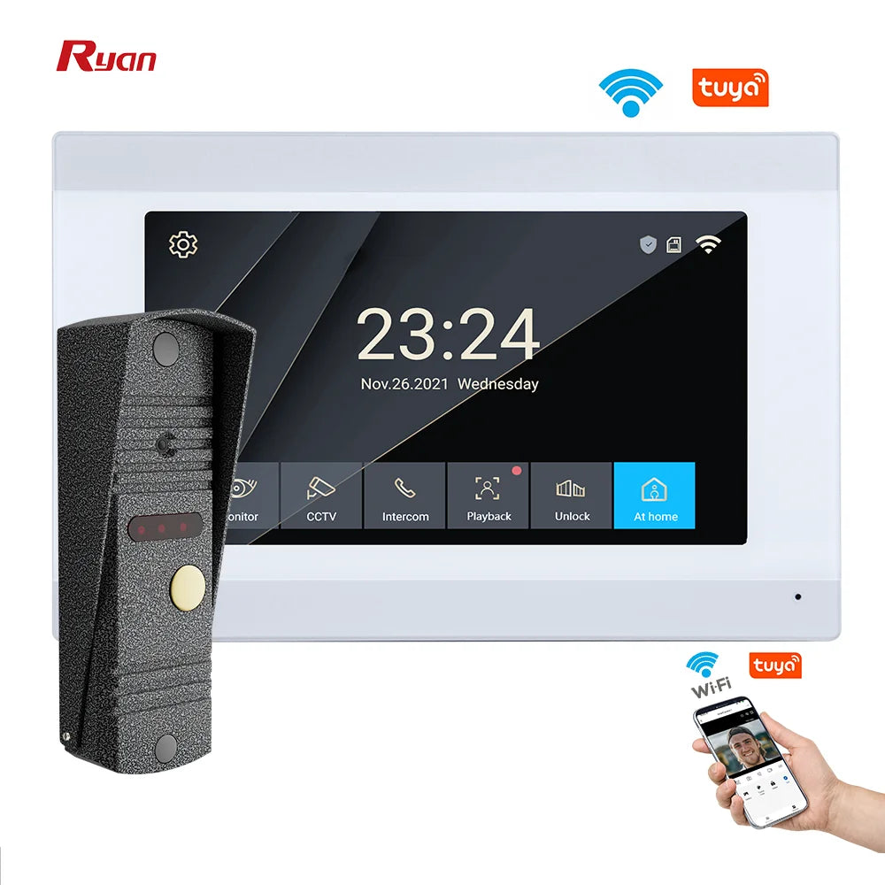 Interphone vidéo de haute qualité pour villa ou appartement, avec moniteur intérieur et interphone IP filaire pour appels résidents.