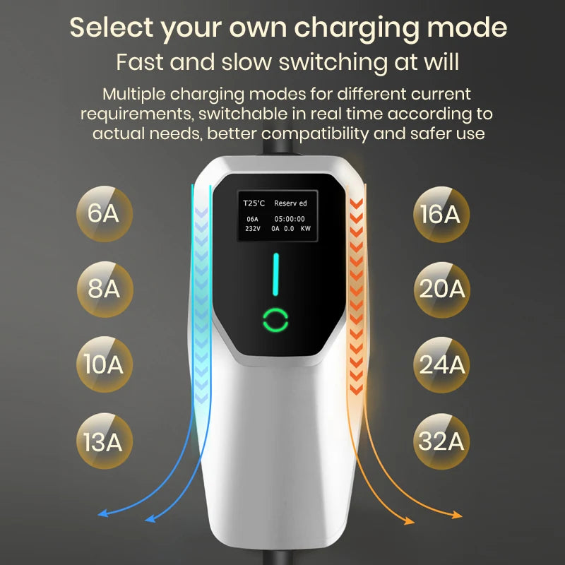 Chargeur mural portable Junsun pour véhicules électriques de type 2, 3,5 kW, avec contrôleur de charge, 16 A et prise CEE de 4 m.