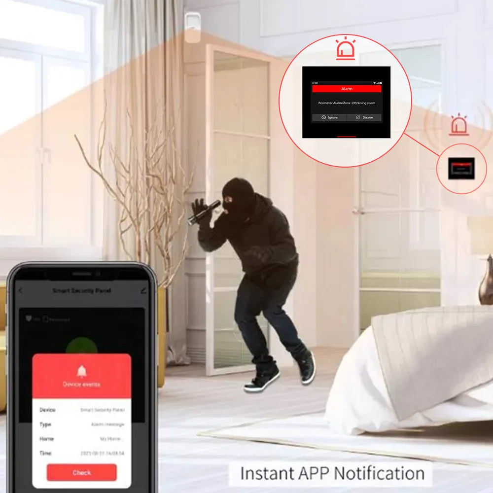 Système d'alarme antivol sans fil Tuya Smart GSM avec détecteur de mouvement et connexion Wi-Fi GSM.