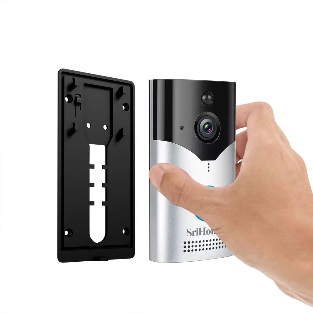 Kit sonnette vidéo Srihome 4MP avec interphone visuel, Wi-Fi 6, détection PIR et batterie lithium haute capacité.