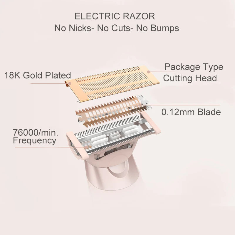 Épilateur électrique LED automatique avec lames détachables pour le dos et la lingerie féminine