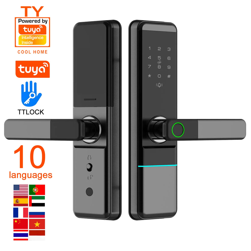 Serrures intelligentes à distance pour porte d'entrée, serrure électronique Tuya pour porte en aluminium, serrure de porte intelligente d'hôtel avec empreinte numérique et sonnette.