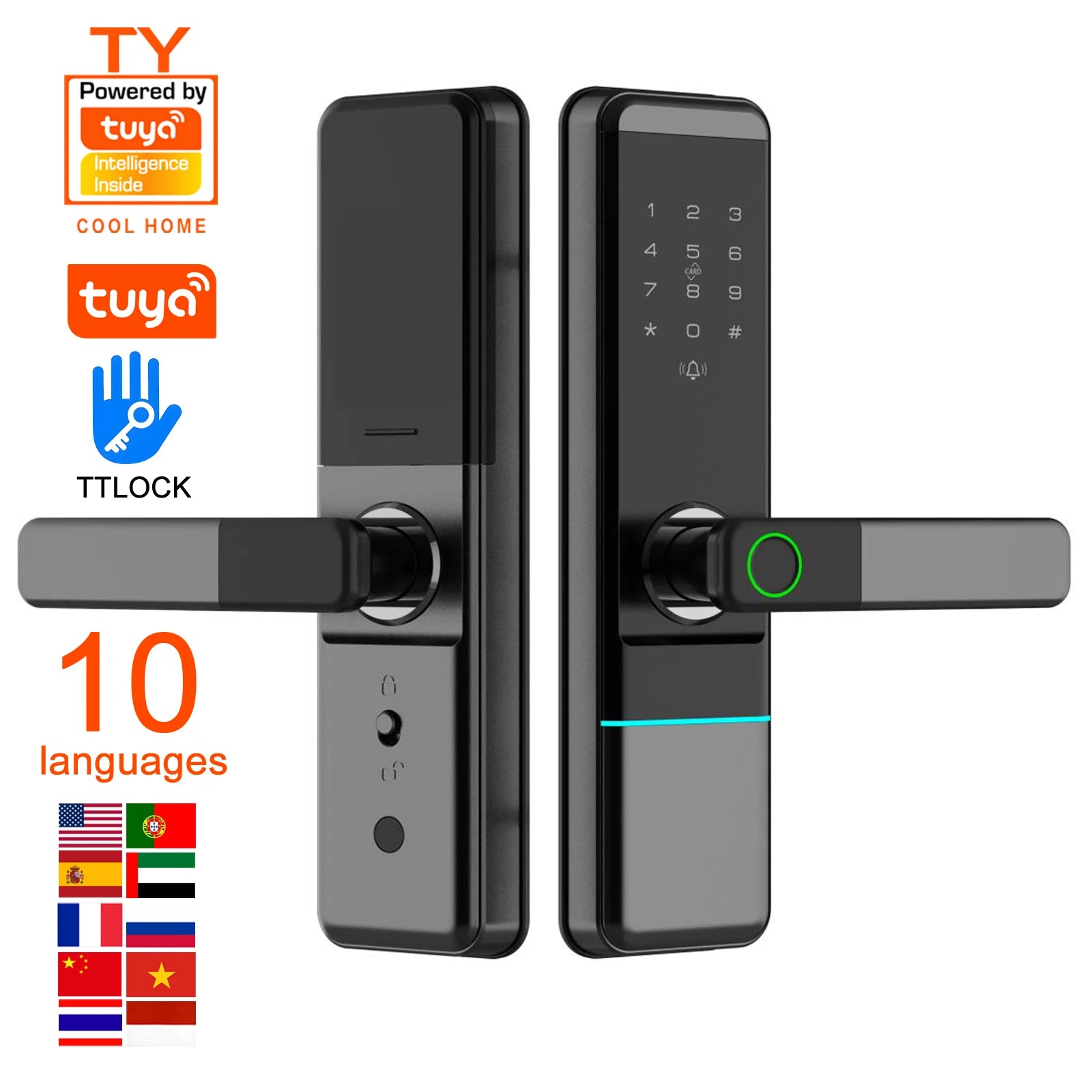 Serrures intelligentes à distance pour porte d'entrée, serrure électronique Tuya pour porte en aluminium, serrure de porte intelligente d'hôtel avec empreinte numérique et sonnette.