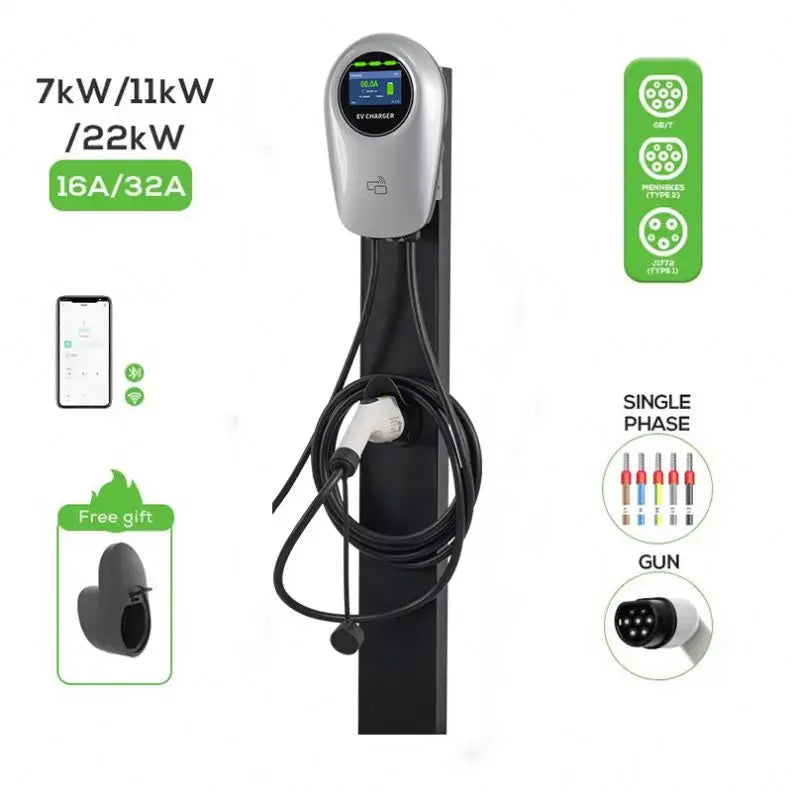 Borne de recharge commerciale ZHK pour véhicules électriques (CA) avec application multifonctionnelle, bouton RFID et chargeur triphasé 44 kW 400 V.