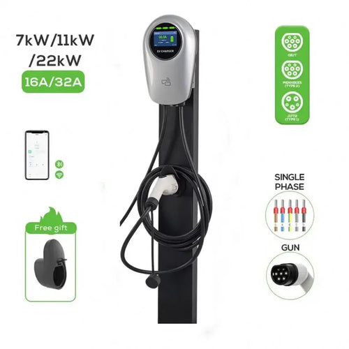 Borne de recharge commerciale ZHK pour véhicules électriques (CA) avec application multifonctionnelle, bouton RFID et chargeur triphasé 44 kW 400 V.