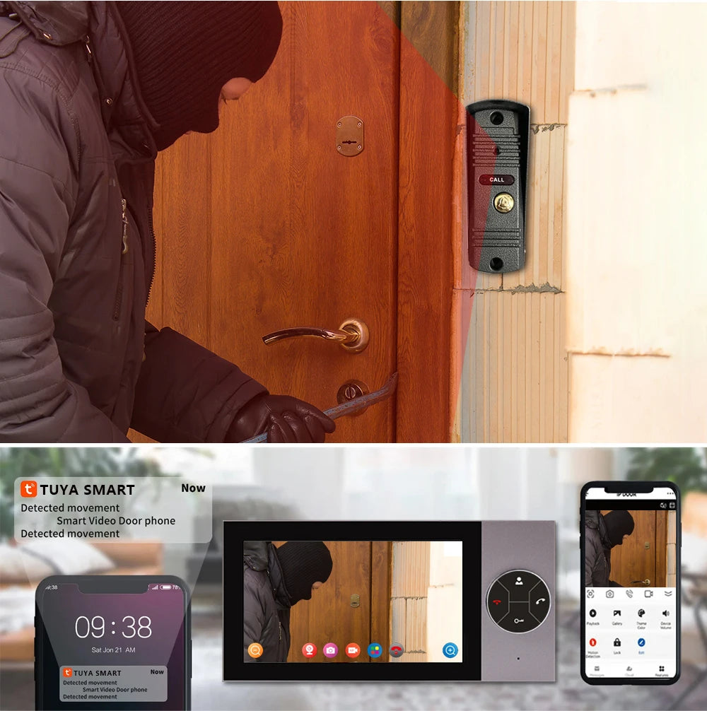 Sonnette Vidéo 1080p avec Écran 7" | Interphone Wi-Fi, Application Tuya et Contrôle par Smartphone