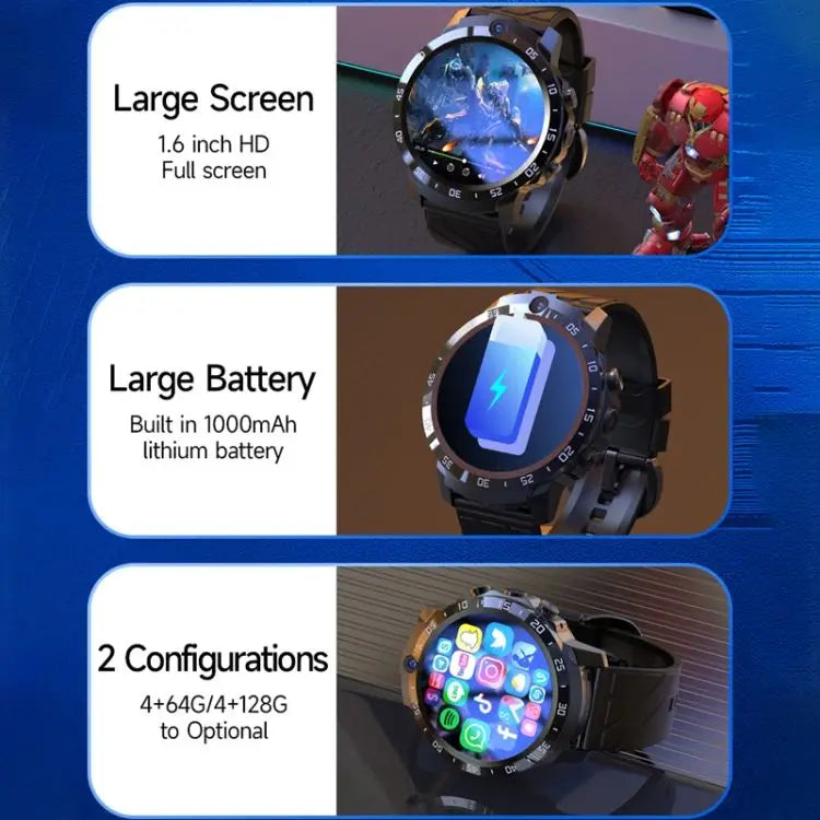 Montre connectée MT27 4G – Android 8.1, 4 Go + 64 Go, GPS, IP67 et écran 1,6"