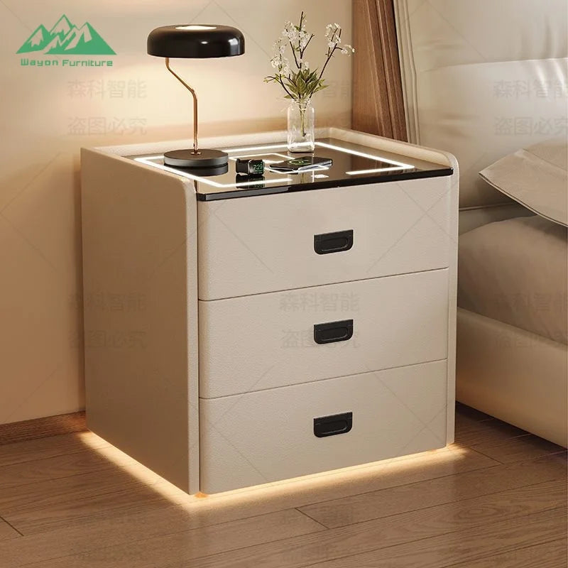 Table de Nuit Wayon – Verrou Digital, Charge Sans Fil, Enceinte BT & 3 Tiroirs