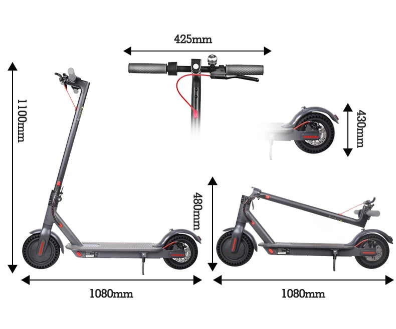 Trottinette électrique à deux roues 2026 Fw-023 350 W - Boîtier pliable 8,5 pouces en alliage d'aluminium - Batterie lithium étanche - Charge maximale 120 kg