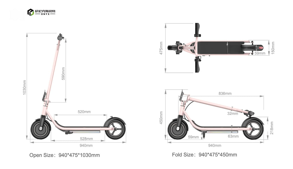 Trottinette électrique ONYX Safe pour enfants (hauteur sous guidon : 103 cm, vitesse maximale : 15 km/h), musique intégrée et lumières LED. Idée cadeau pour enfants.