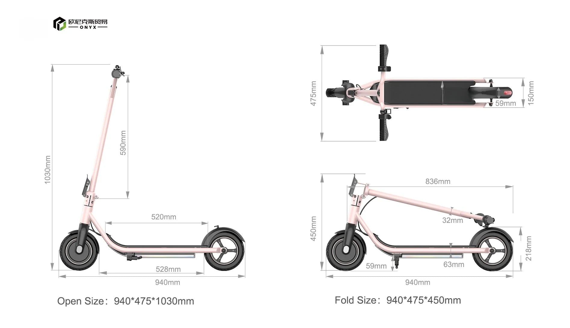 Trottinette électrique ONYX Safe pour enfants (hauteur sous guidon : 103 cm, vitesse maximale : 15 km/h), musique intégrée et lumières LED. Idée cadeau pour enfants.