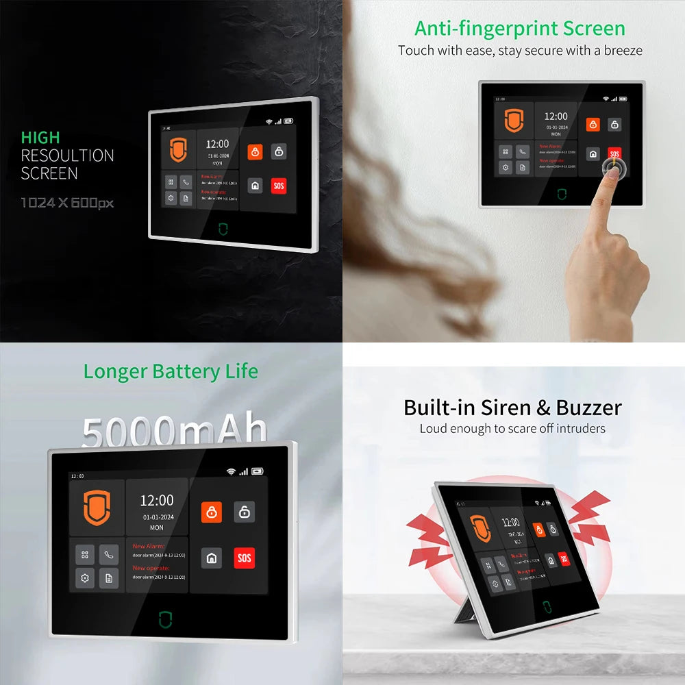 Système d'alarme de sécurité GSM intelligent Tuya 4G GSM WIFI pour la maison connectée, compatible avec Alexa et Google.