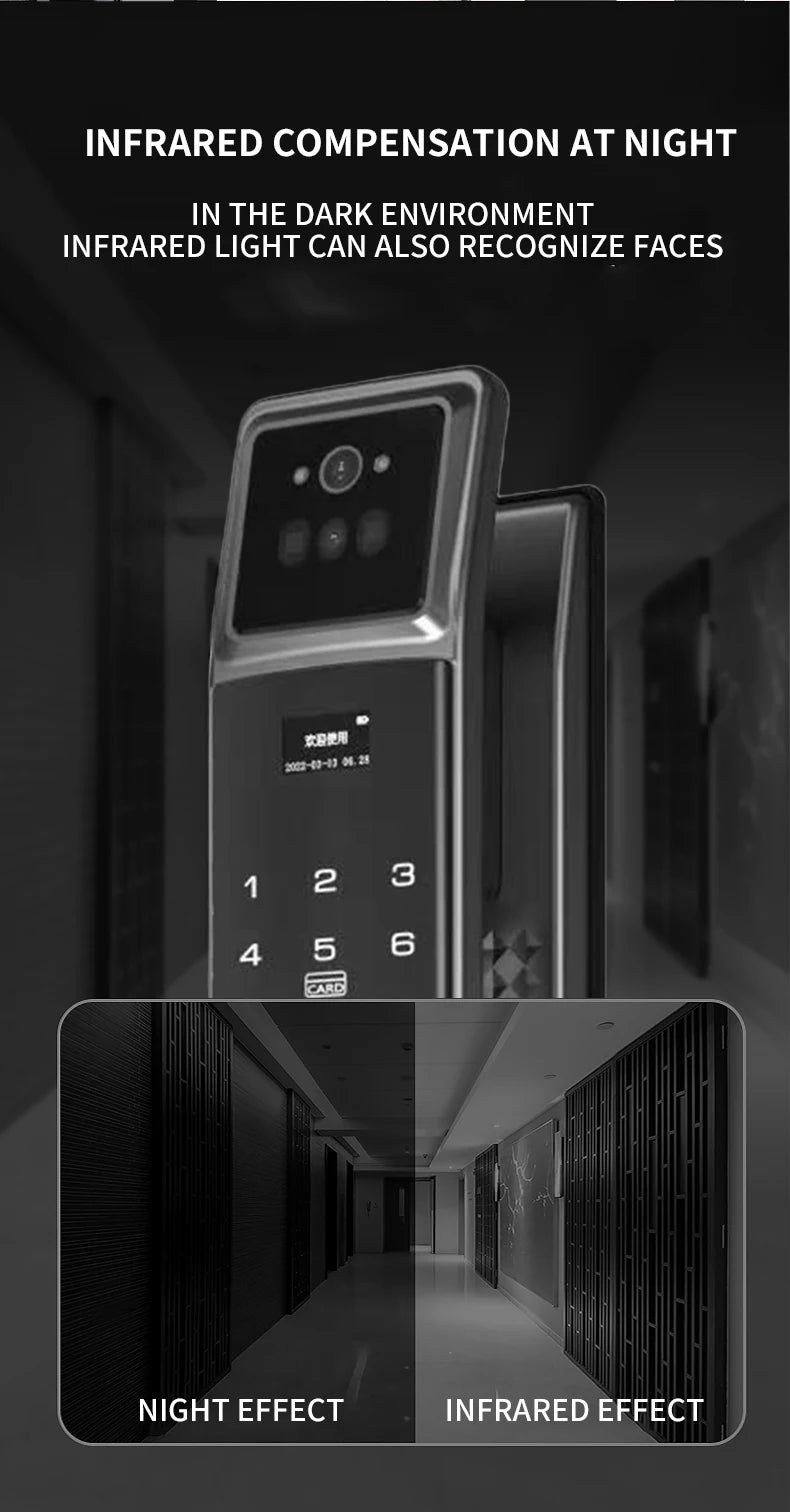 Sonnette vidéo, serrure à empreinte numérique automatique, serrure à mortaise Tuya Smart Lock 6068, serrure numérique à reconnaissance faciale 3D