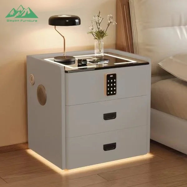 Table de Nuit Wayon – Verrou Digital, Charge Sans Fil, Enceinte BT & 3 Tiroirs