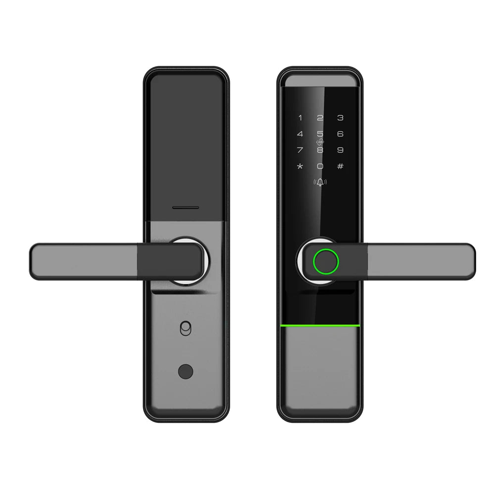 Serrures intelligentes à distance pour porte d'entrée, serrure électronique Tuya pour porte en aluminium, serrure de porte intelligente d'hôtel avec empreinte numérique et sonnette.