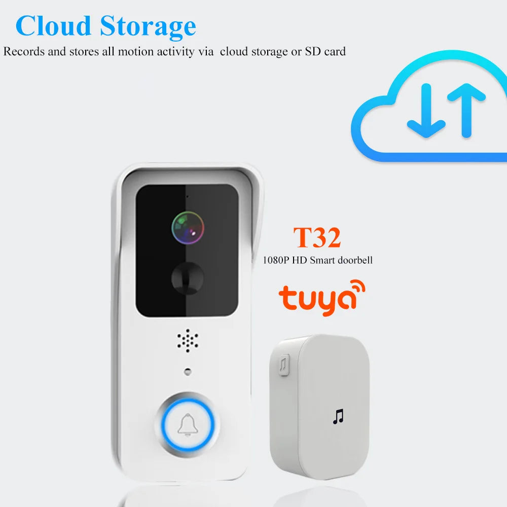 Sonnette vidéo sans fil Wi-Fi S4A T31 avec caméra, compatible avec la maison connectée Tuya Smart Home pour la sécurité et la détection de mouvement PIR.