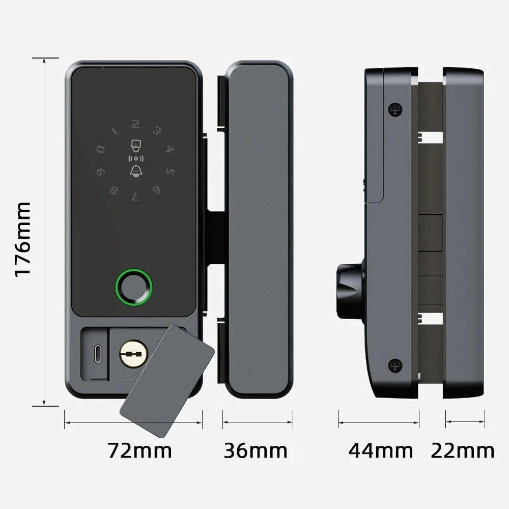 Serrure connectée Tuya Wifi pour porte en verre, déverrouillage par empreinte numérique, application, carte à puce ou mot de passe.