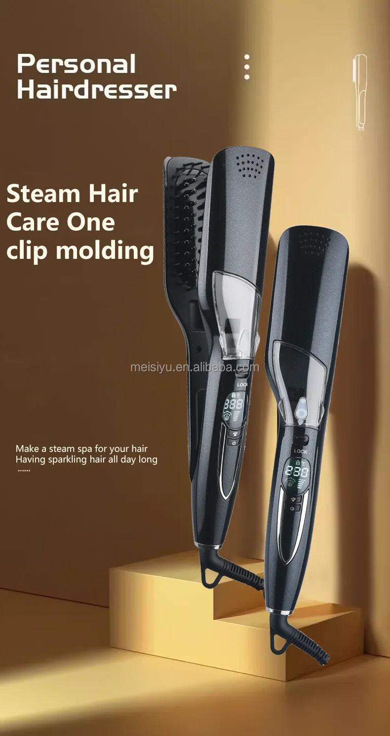 Brosse lissante professionnelle à air chaud, peigne lissant à température réglable, fer à lisser vapeur en céramique