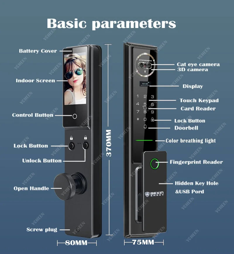 Sonnette Vidéo Tuya avec Serrure Intelligente | Wi-Fi, Reconnaissance Faciale, RFID et Empreinte Digitale