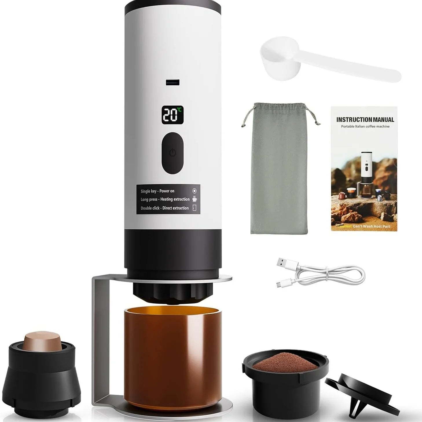 Cafetière Expresso Portable Nano | 2-en-1, Recharge USB, 7800 mAh pour Voyage et Extérieur