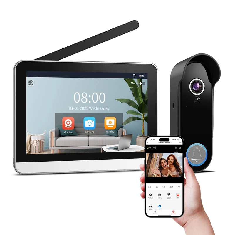 Interphone Vidéo 7 Pouces | Écran Tactile, Batterie Rechargeable et Alimentation Solaire, Sans Internet
