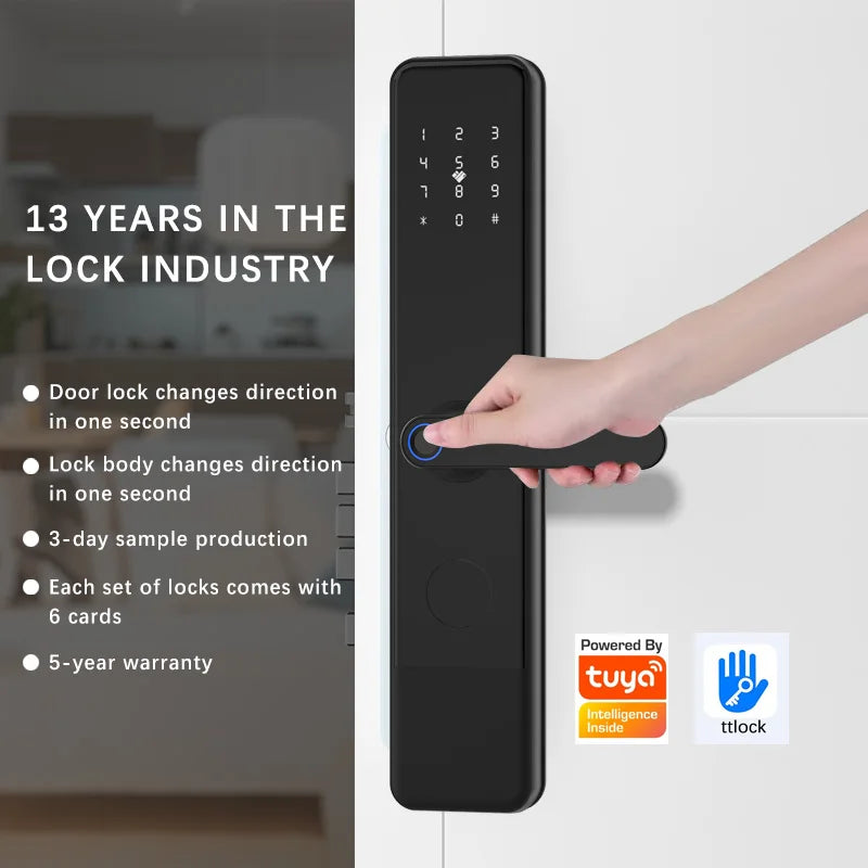 Serrure extérieure étanche intelligente avec TTLock pour portes en bois/alliage d'aluminium, sonnette intégrée et contrôle via application Wi-Fi Tuya