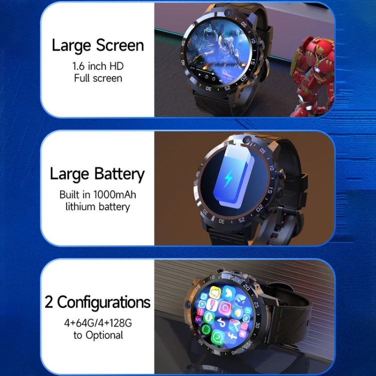 Montre connectée MT27 4G – Android 8.1, 4 Go + 64 Go, GPS, IP67 et bracelet en cuir