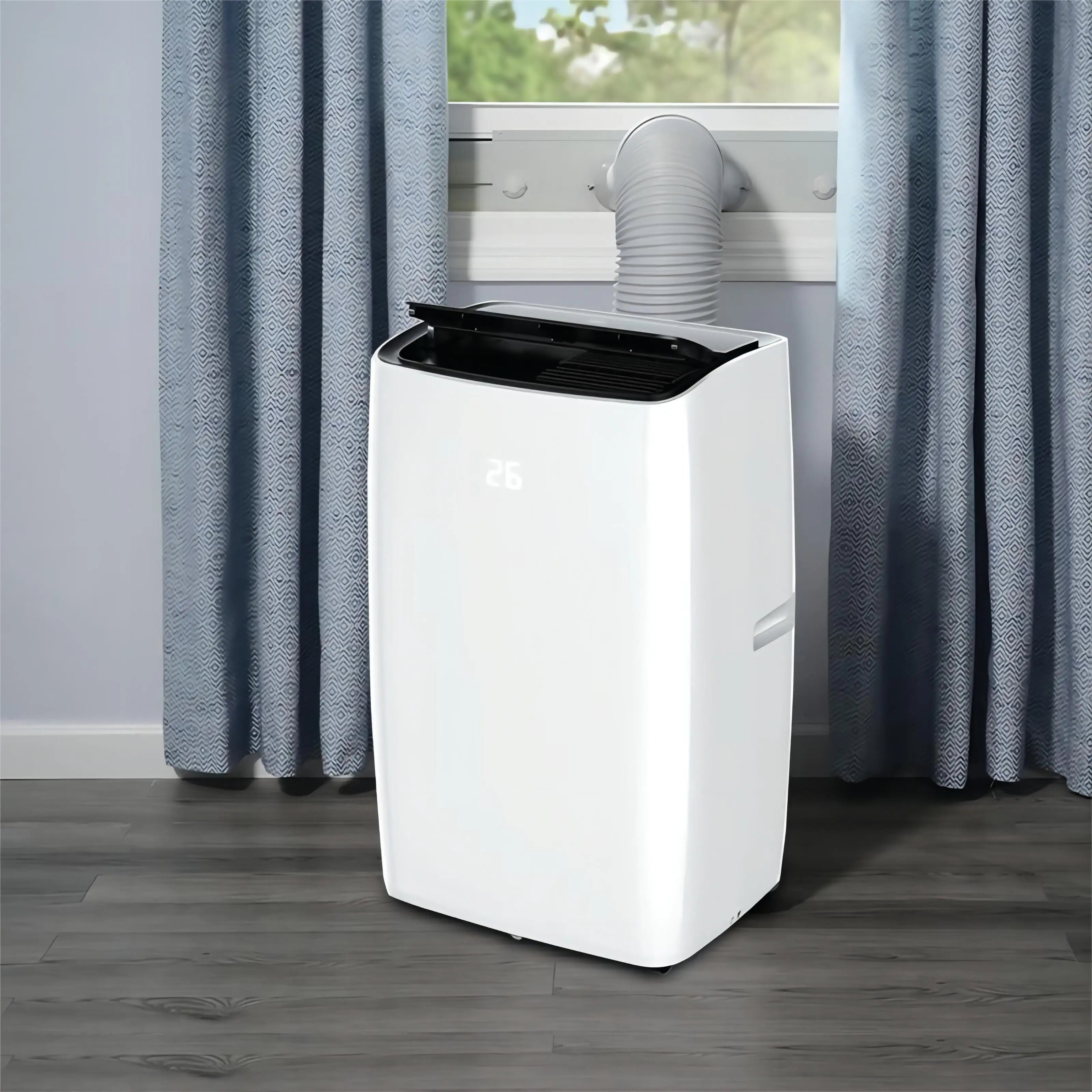 Climatiseur portable silencieux FUDA ECO 12 000 BTU avec purificateur d'air UV-C, refroidisseur et chauffage intelligent pour la maison.
