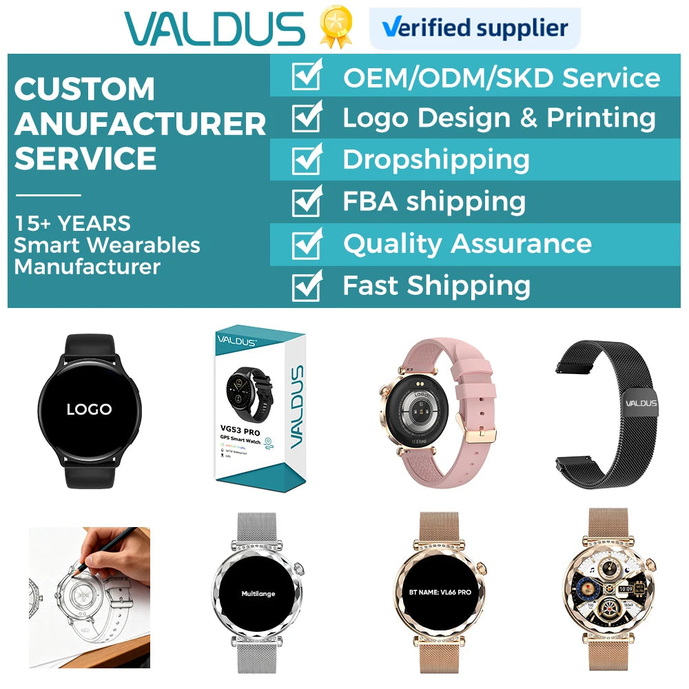 Montre connectée VALDUS avec logo personnalisé ODM/OEM - Suivi de la fréquence cardiaque et de l'activité physique - Écran rond AMOLED - 4G VG52 PRO