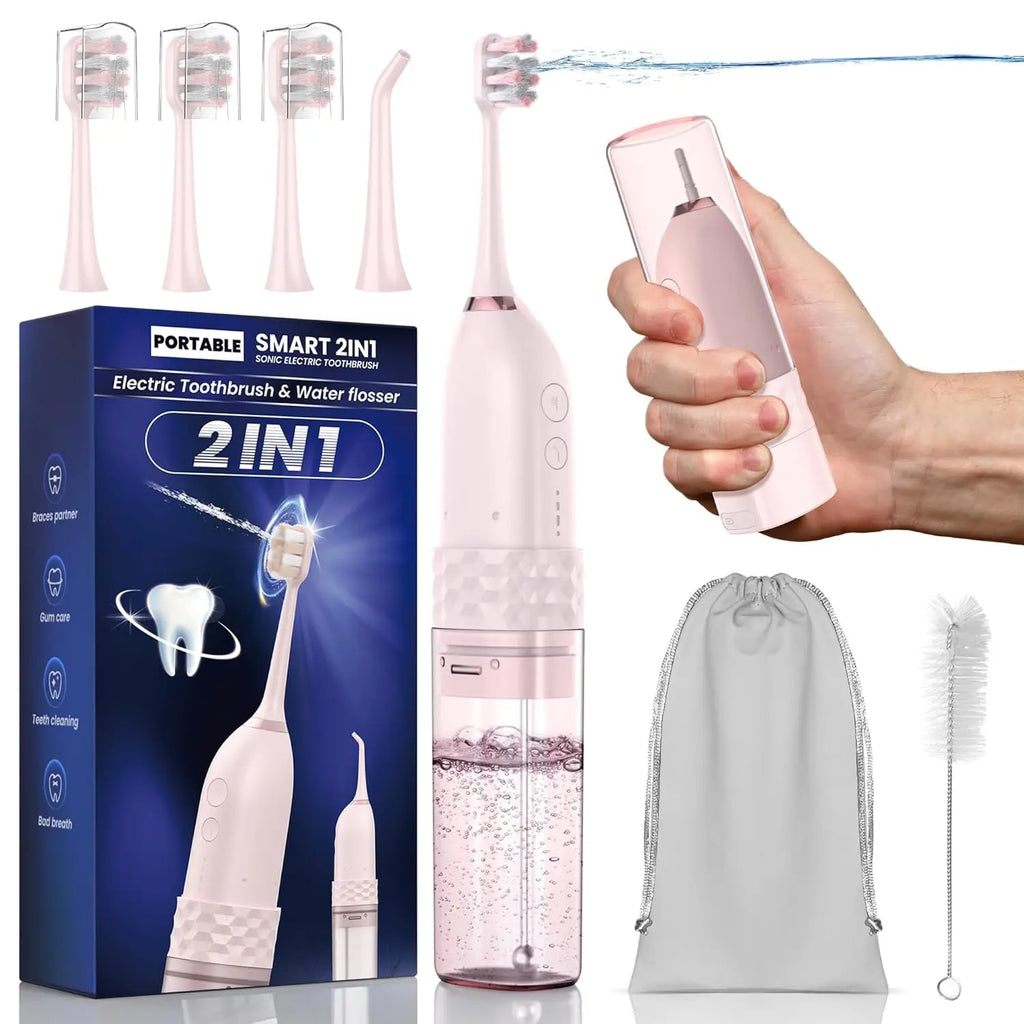 Brosse à Dents Électrique avec Hydropulseur | Kit de Nettoyage Dentaire 2-en-1 Portable