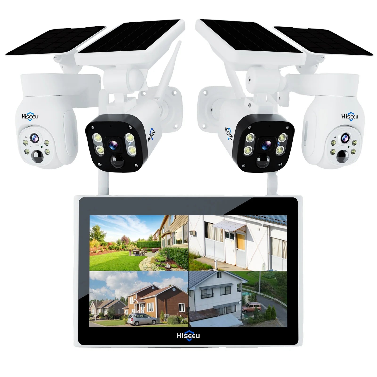 Kit solaire WiFi Hiseeu WK-10V, NVR 10 canaux, 4 caméras, H.265, reconnaissance faciale