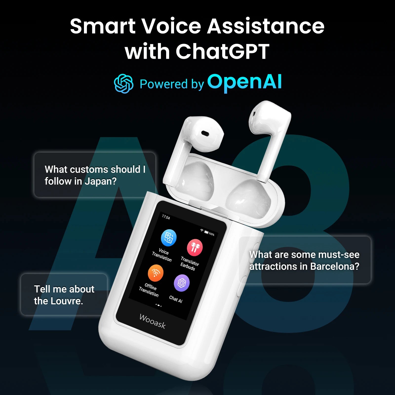 Écouteurs Traducteurs Wooask A8 – IA, 144 Langues, ChatGPT, Bluetooth 5.3 & 25h