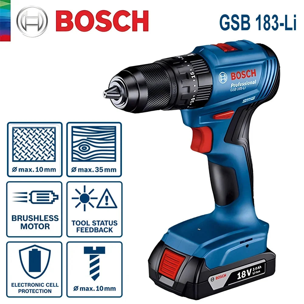 Perceuse-visseuse sans fil Bosch GSB 183-LI, 18 V, moteur sans balais, couple 56 Nm, mandrin 13 mm