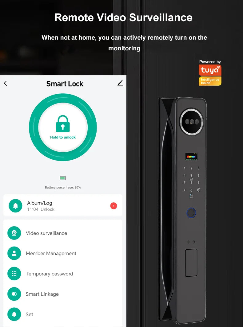 Prix fabricant : Serrure de porte intelligente entièrement automatique avec caméra WiFi, reconnaissance faciale 3D, lecteur d'empreintes digitales biométriques